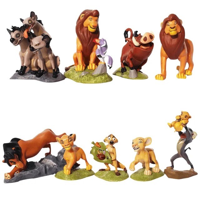 Bonecos Rei Leão Simba Timão Pumba Mufasa Scar Zazu kit c/ 9