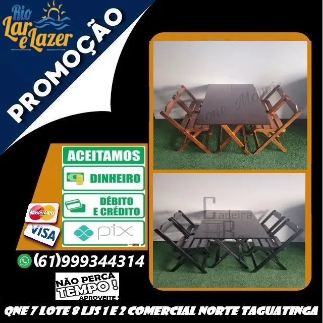 Jogo De Mesa 120x70 C/4 Cadeiras Dobrável Bar E Restaurante