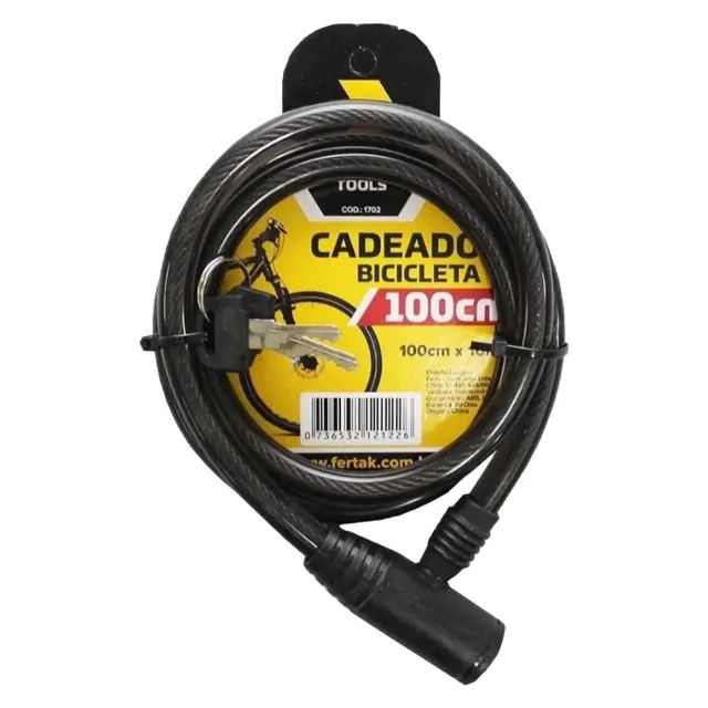 Cadeado Para Bicicleta de Aço Com 2 Chaves 120cmX6mm Fertak