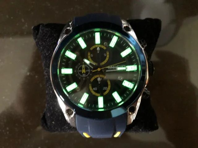 Presente para o Papai - Relógio Megir Azul e Amarelo - Pronta Entrega - Foto 3