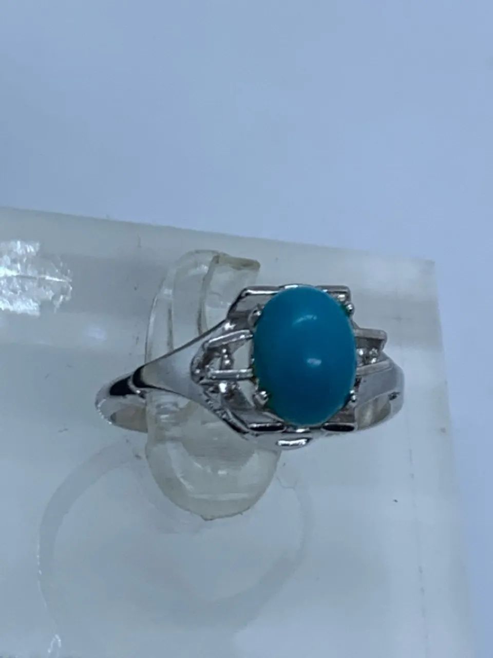 Anel de prata com pedra azul Turquesa Elegante aro 14 - Foto 4