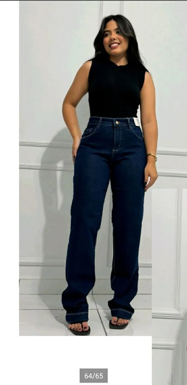 Calça Jeans Wide Leg com lycra
