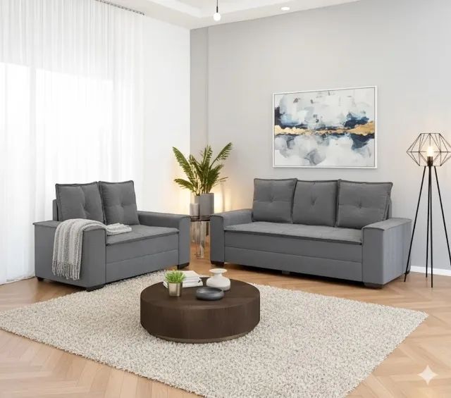  Promoção Sofá 2 e 3 lugares Barcelona Cinza (a pronta entrega)