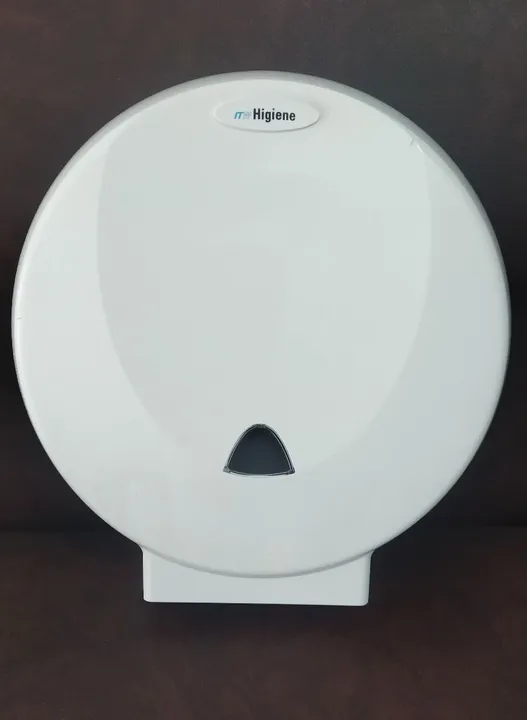 Dispenser branco para papel higiênico rolão.<br>