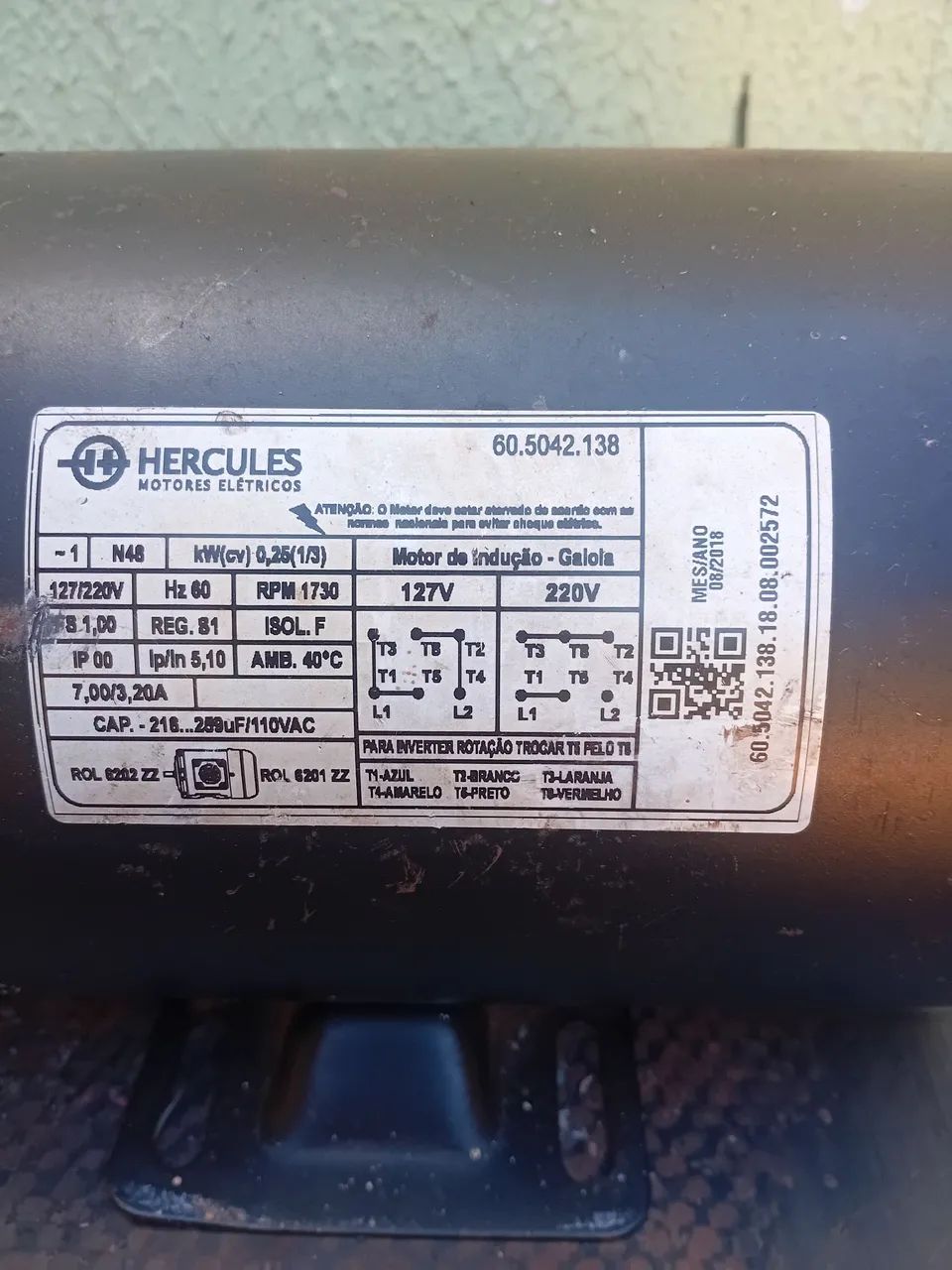 Motor Elétrico Hercules 0,25CV 1730RPM 127/220V
