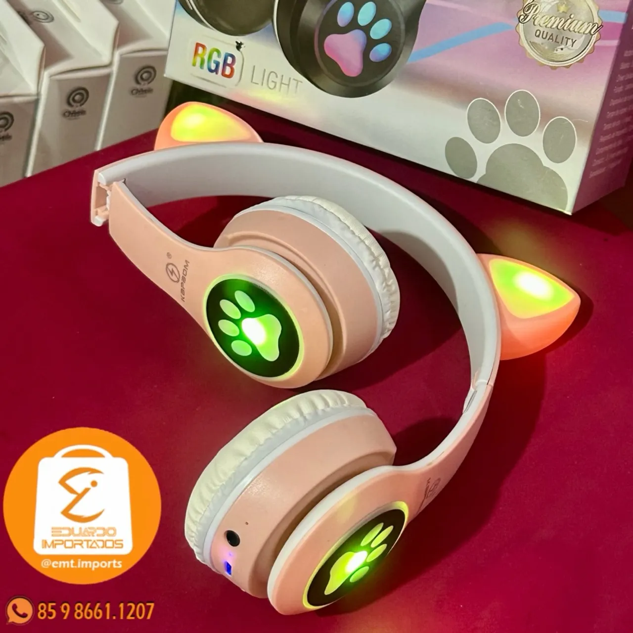 Fones de Ouvido headphone sem fio Bluetooth ( estilo Gatinho com Led RGB COLORIDO)