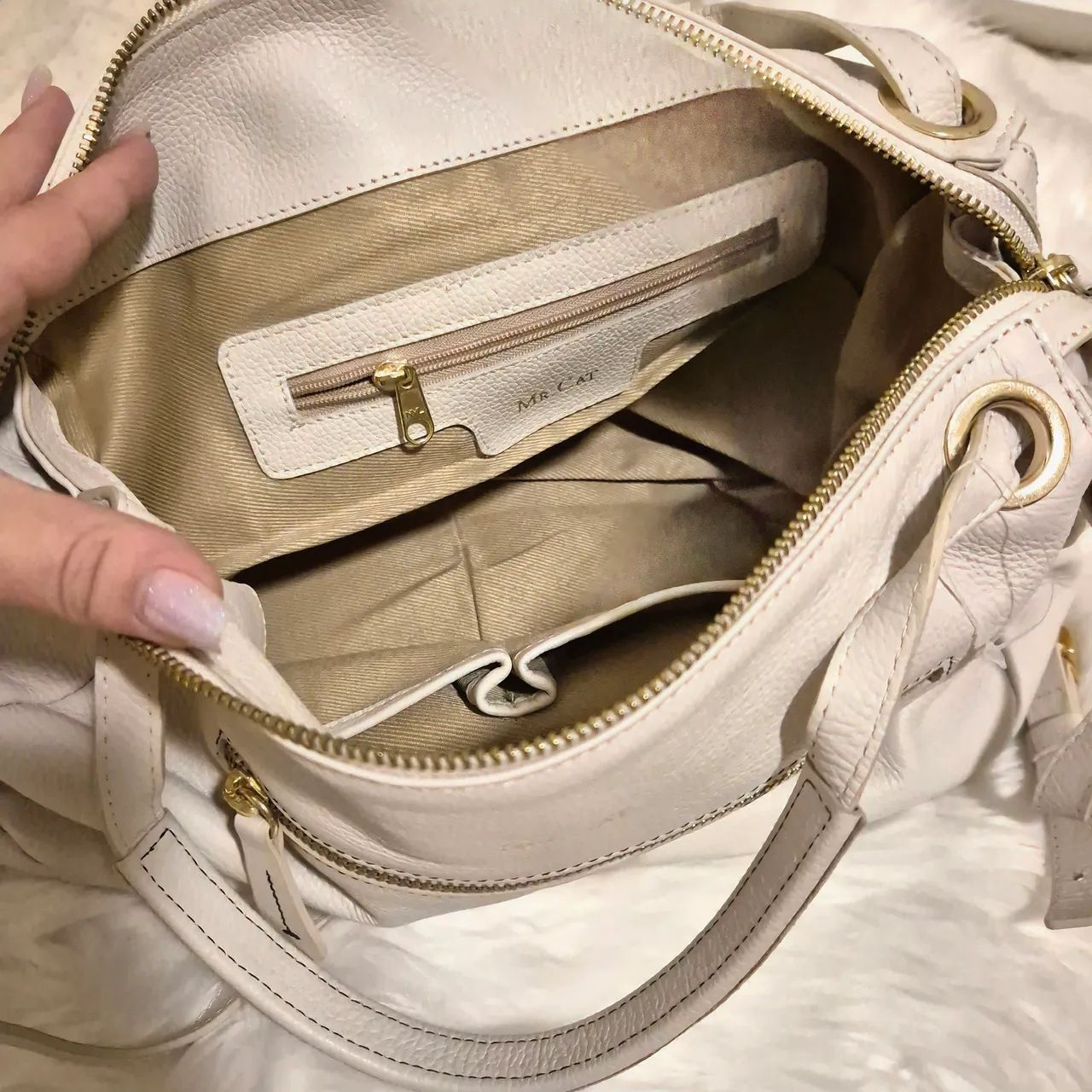 Bolsa media em Couro Off white Mr. Cat  - Foto 3