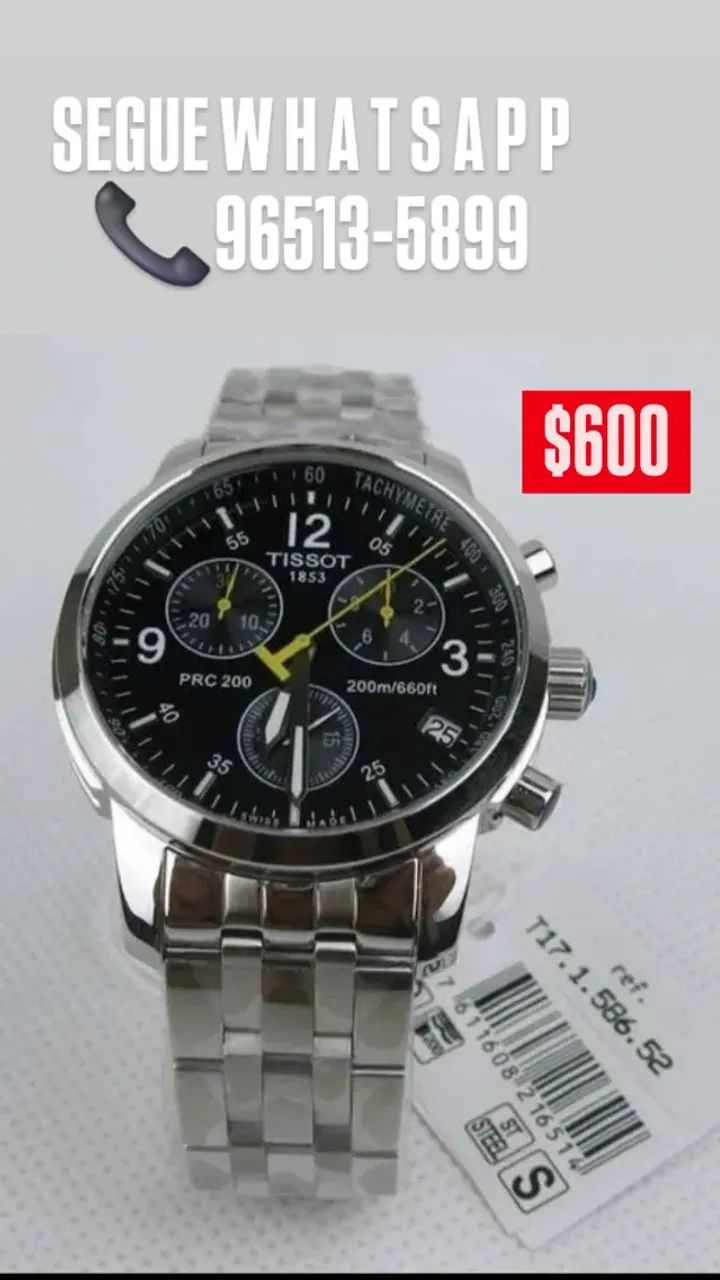 Relógio TISSOT Prc 200 - Fundo Preto - Todo Funcional