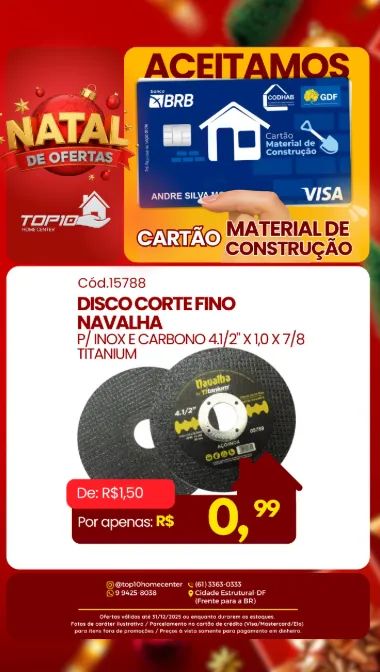 DISCO CORTE FINO NAVALHA P/ INOX4.1/2" X 1,0 X 7/8 - TITANIUM R$ 0,99