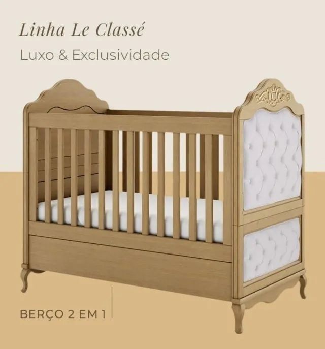 Berço + Mini-cama 2 em 1 de madeira com capitonê cinza - Foto 4