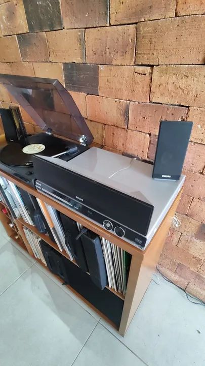 Custom-sized shelf + record player + complete home theater!64520764966017122
