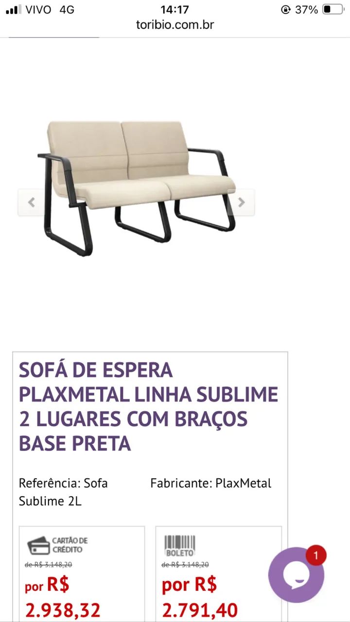 TROCO, SOFÁ DE ESPERA PLAXMETAL LINHA SUBLIME 2 LUGARES COM BRAÇOS BASE PRETA - Foto 5