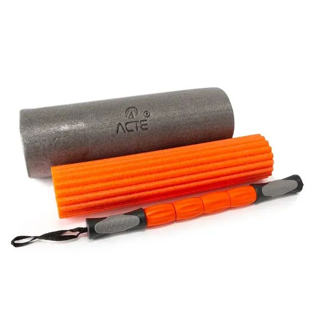 Rolo de Massagem 3 em 1 PVC EVA T115 Laranja e Cinza Acte - Foto 2