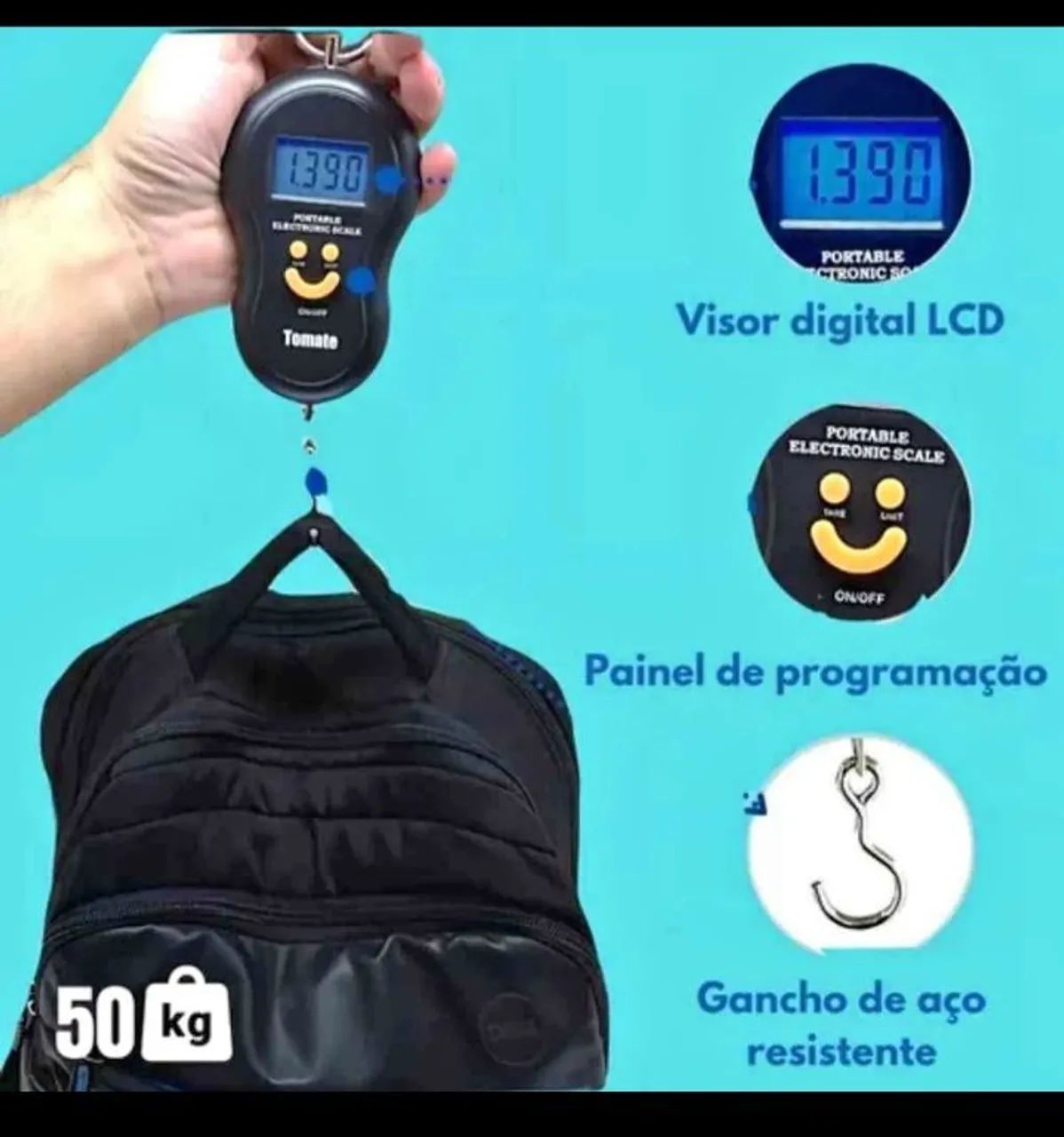 Balança Digital portátil De gancho pesa até 50kg Novo Entregamos  - Foto 2
