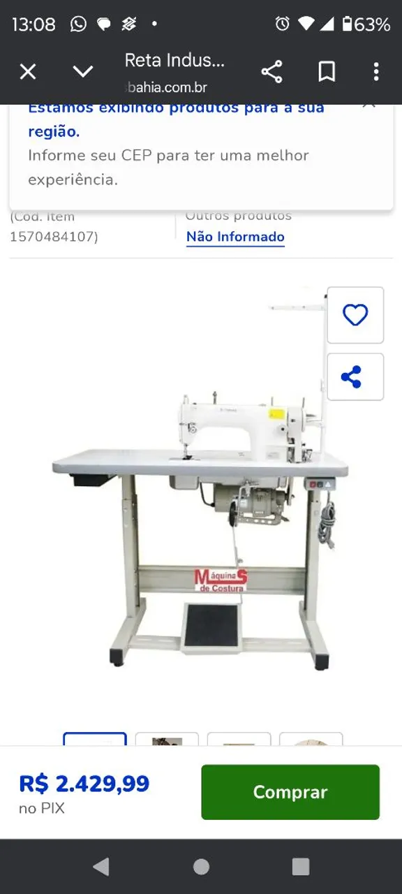 Máquina de Costura Industrial Reta