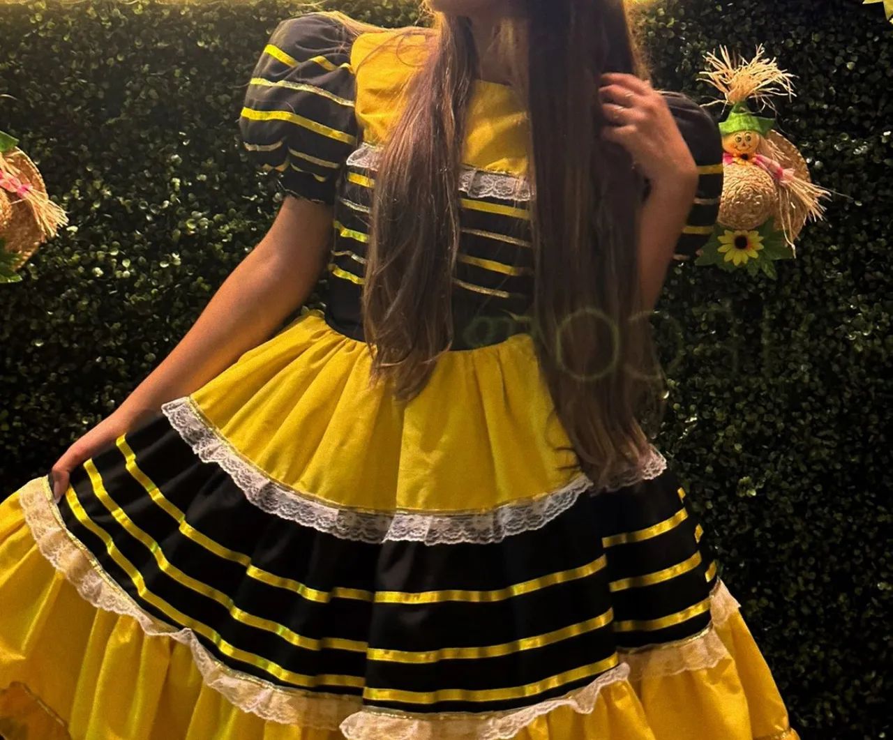 Vestido Festa Junina Adulto - Amarelo e Preto