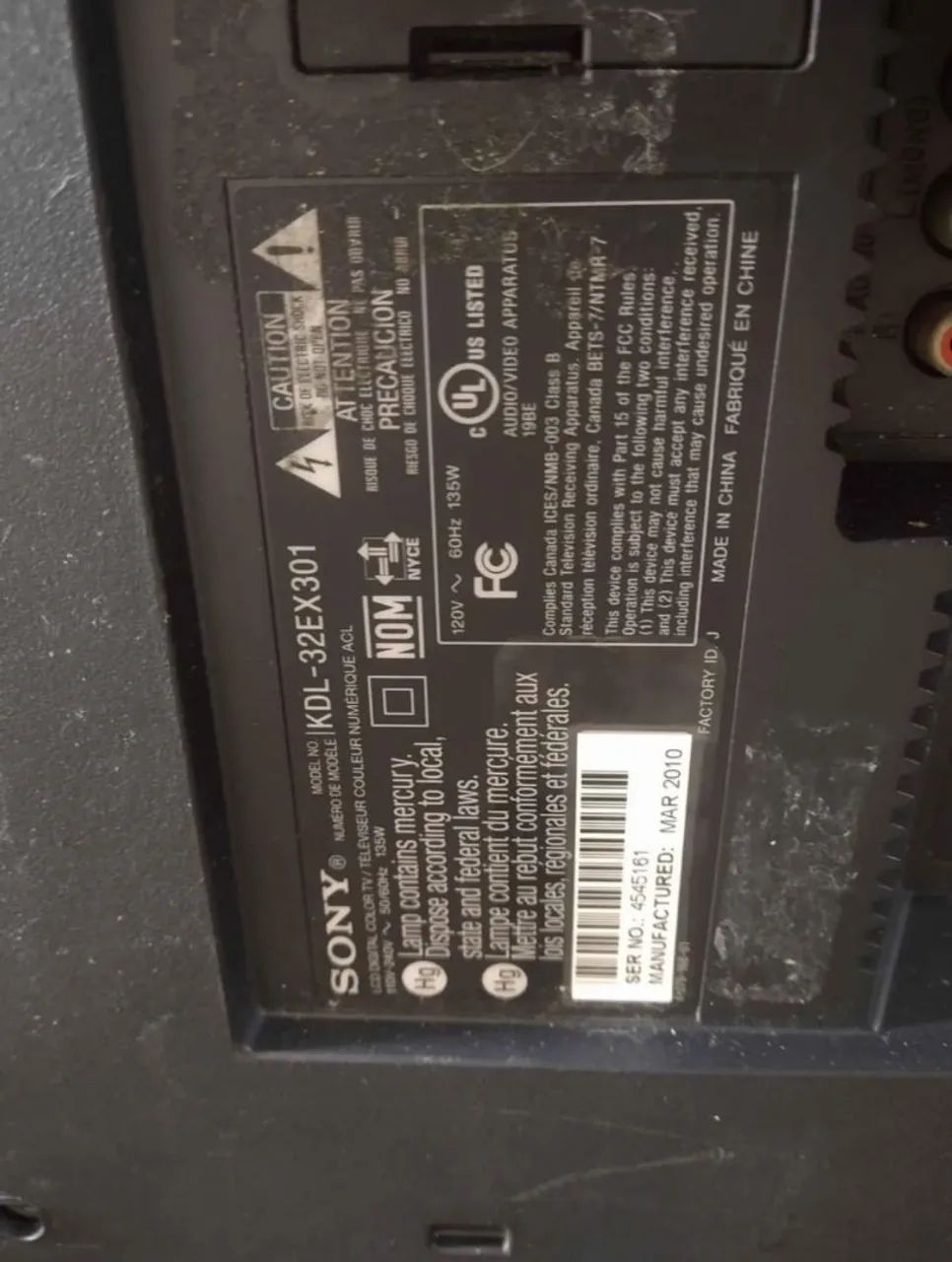 TV Sony Bravia de 32 polegadas, com tela quebrada KDL32EX301