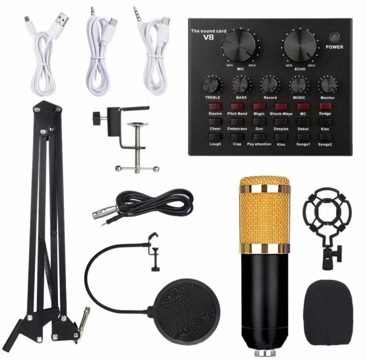 Kit Interface Mesa V8 + Microfone Bm800 Com Braço Articulado