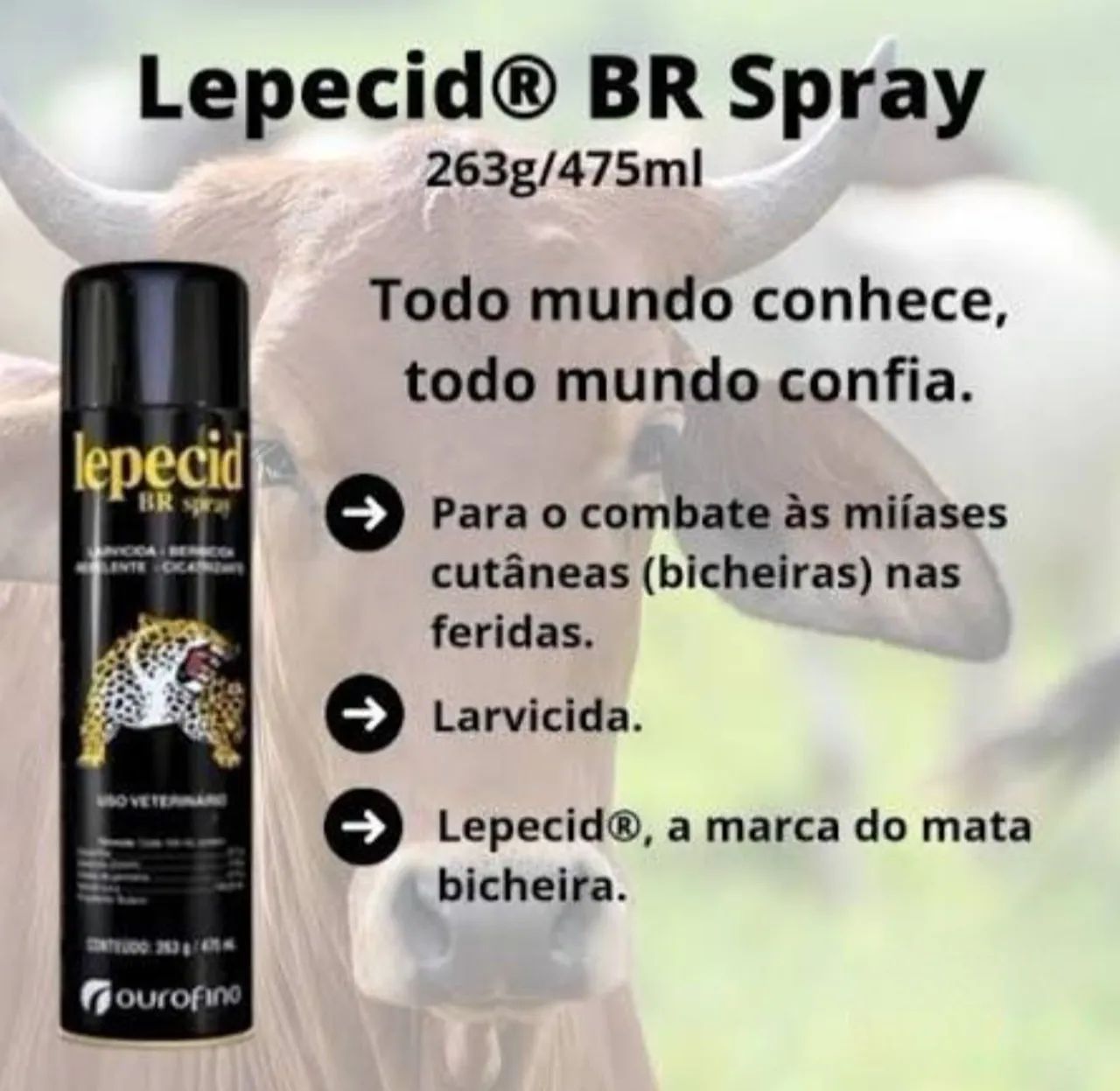 Lepecid BR Spray Mata Bicheira 400ml - Original | Ourofino Saúde Animal - Foto 3