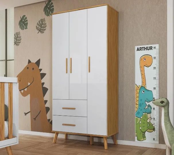 Roupeiro Infantil Sky 3 Portas Lisa, 100% MDF - Peroba