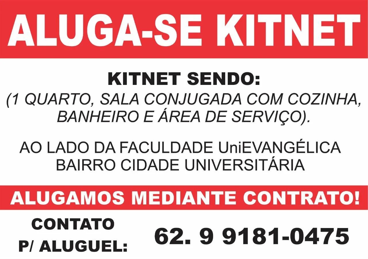 Alugo uma kitnet ao lado da Uni Evangélica 