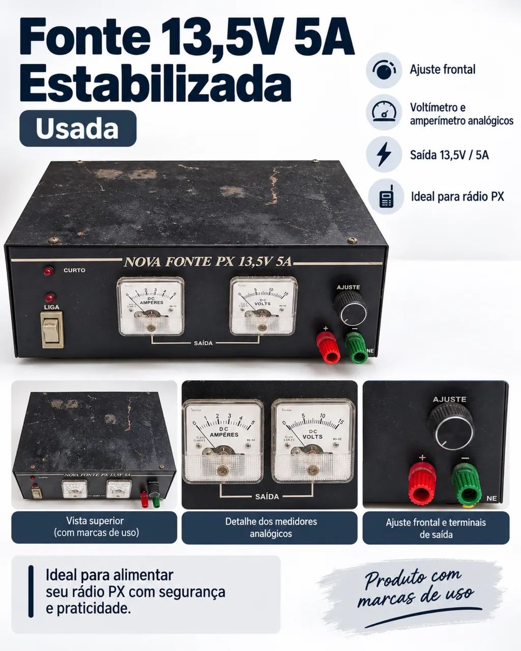 Fonte PX 13,5V 5A com Voltímetro e Amperímetro