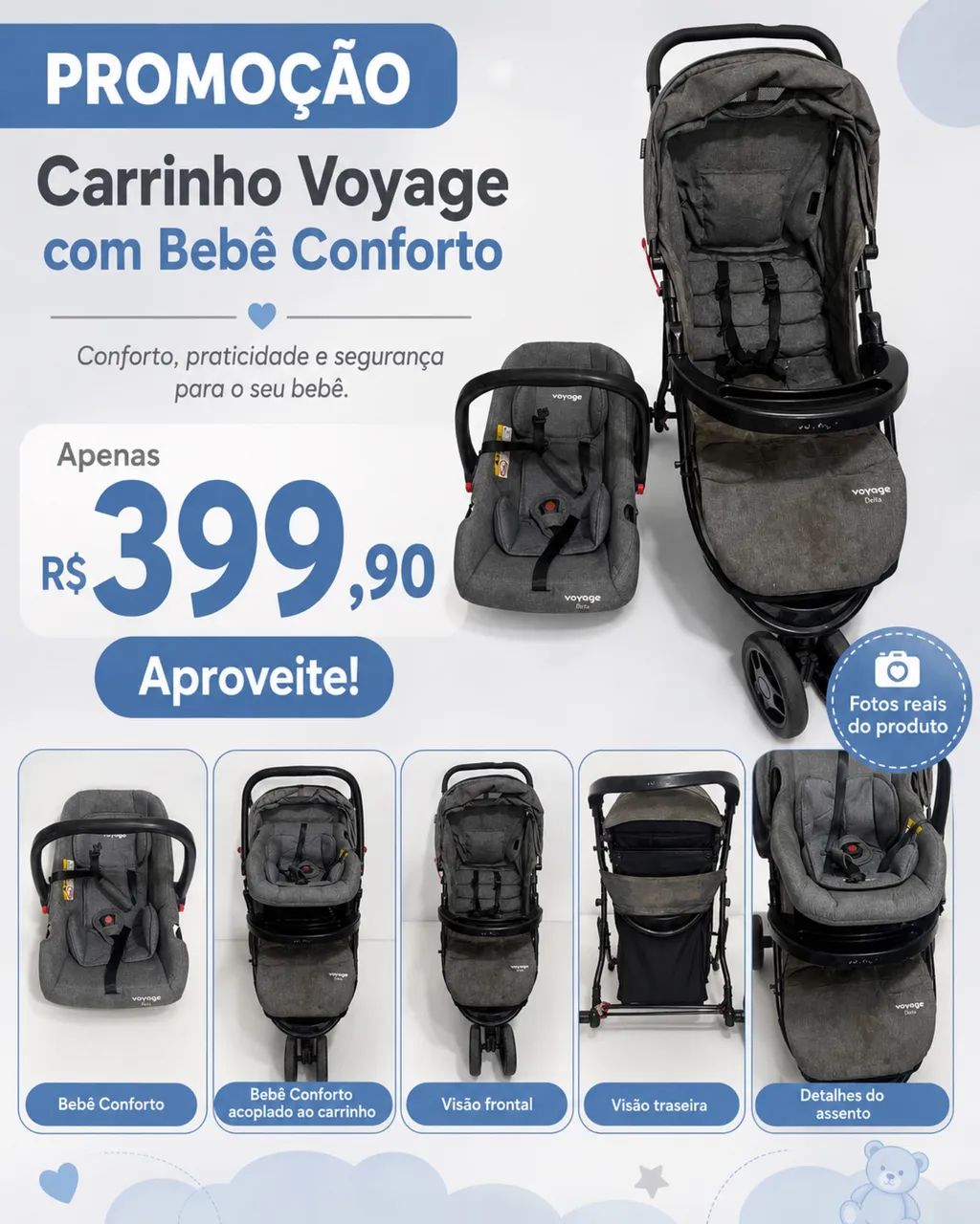 Carrinho bebê com bebê conforto 
