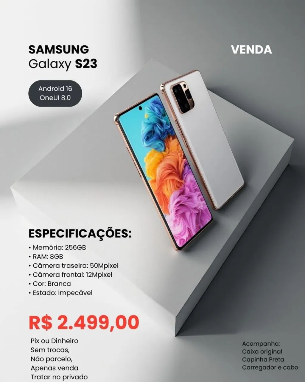 Samsung Galaxy S23 8GB/256GB branco - impecável - Celulares e