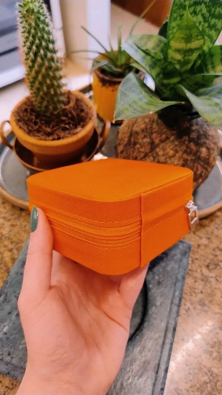 Porta-joias Laranja de Viagem com Divisórias e Zíper - Foto 5