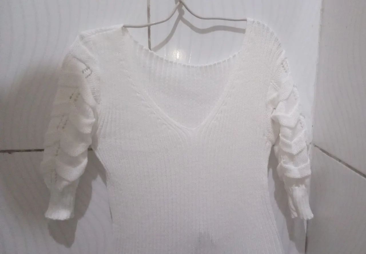 Vestido Midi Tricot Branco Feminino - Foto 3