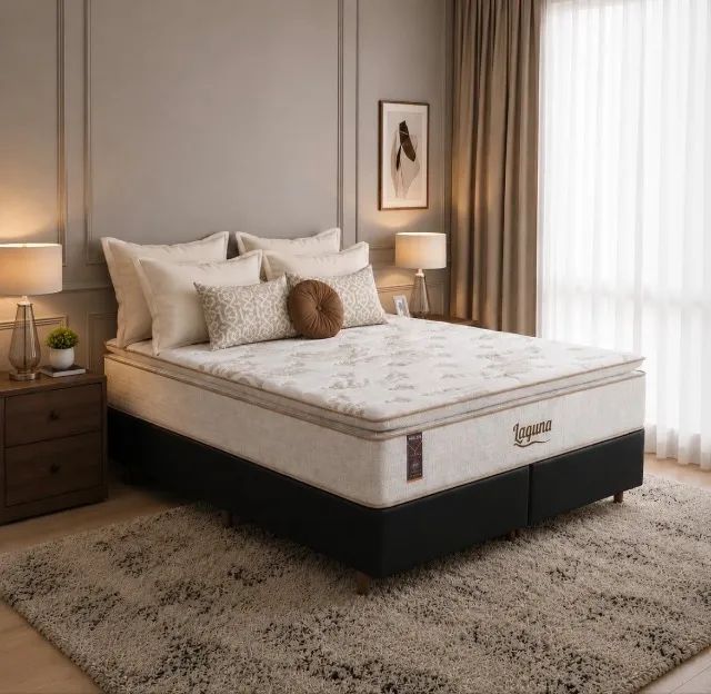 Cama Box Queen Confort Elegance D26 Molas Ensacadas com Base Preta