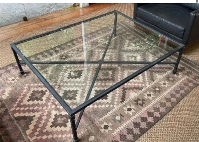 mesa de centro de metal com vidro - 40cm de altura