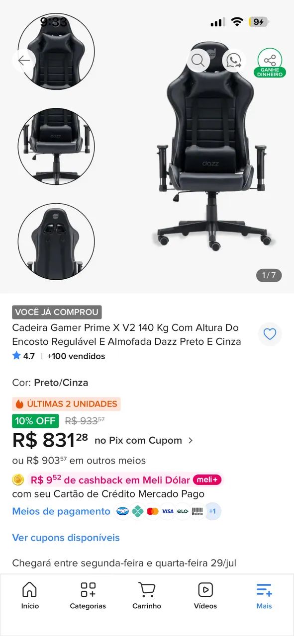 Mesa e cadeira gamer para Home Office  - Foto 4