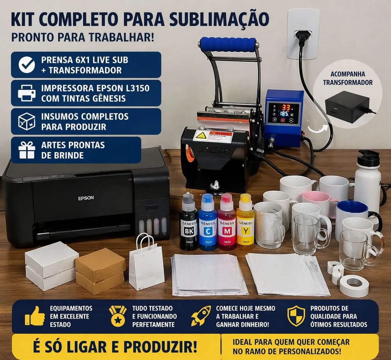 Kit Sublimação Prensa de Caneca 