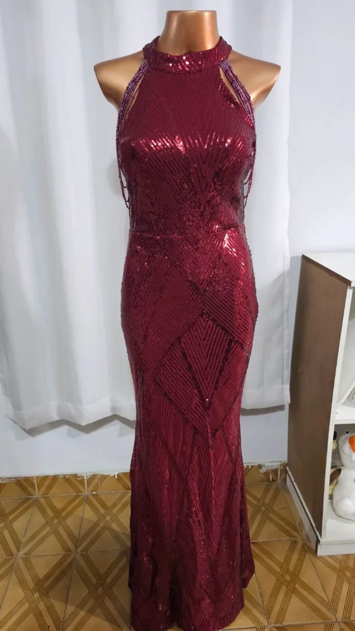 Vestido de formatura vermelho com paetês - Foto 2