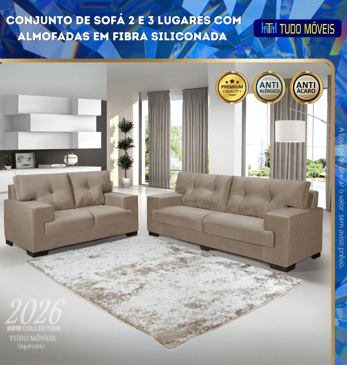 Conjunto de sofa de 2 e 3 lugares com almofadas de fibras de silicone - Foto 2