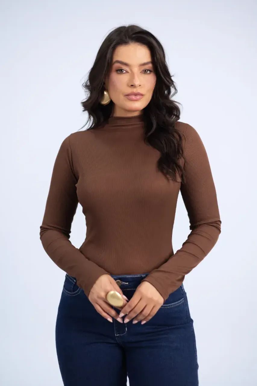 Blusa manga longa canelada - Nova