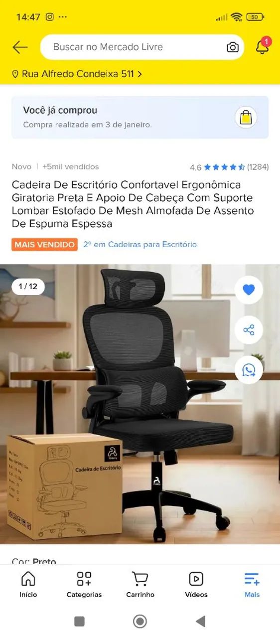 Cadeira escritório ergométrica giratória preta nova na caixa 