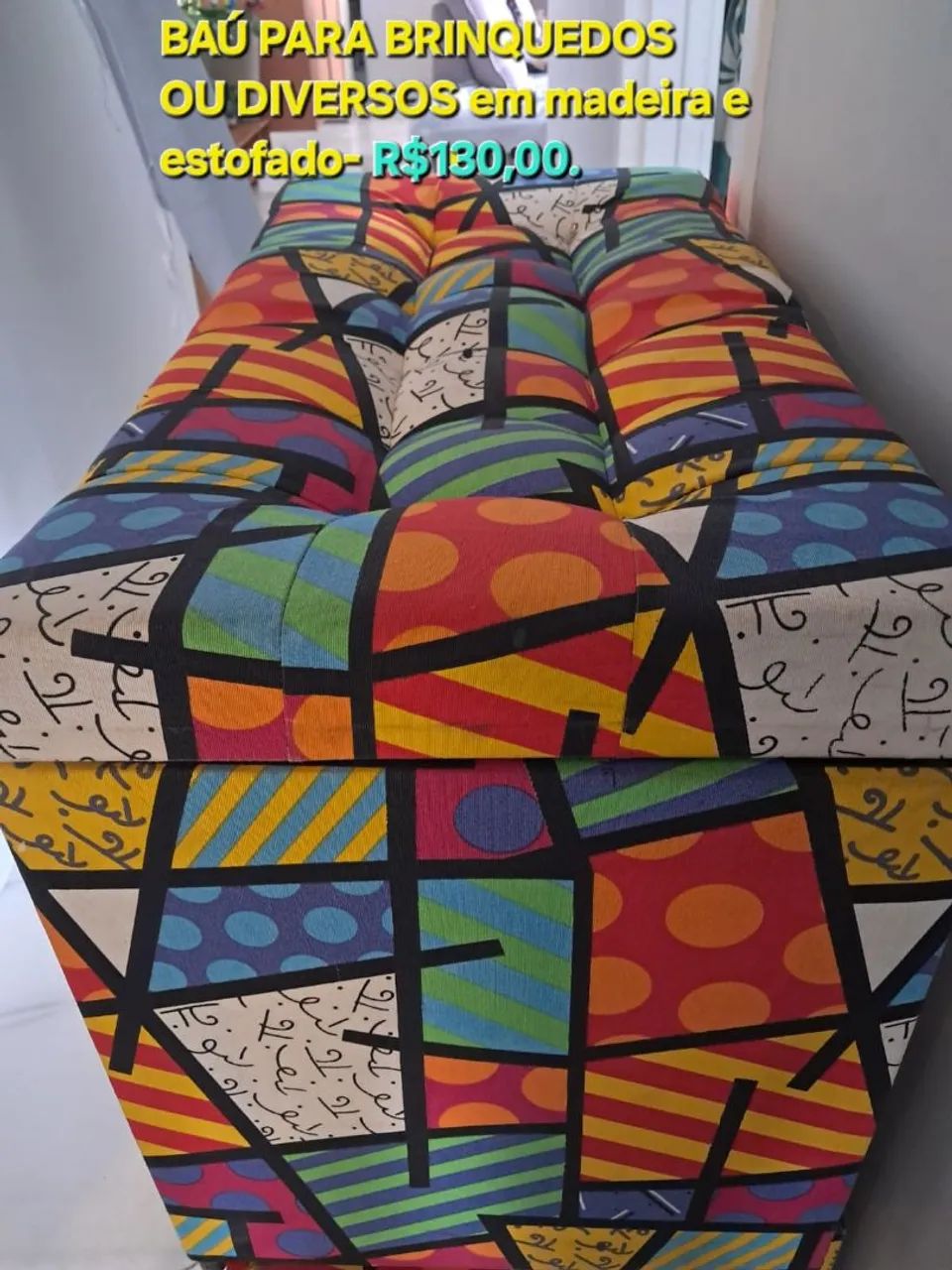 Baú para Brinquedos, em madeira e estofado 