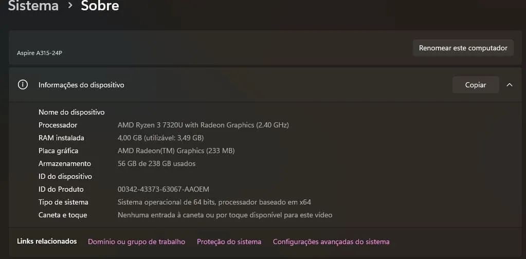 Notebook Acer Aspire 3<br>4RAM / 256GB<br> - Foto 3