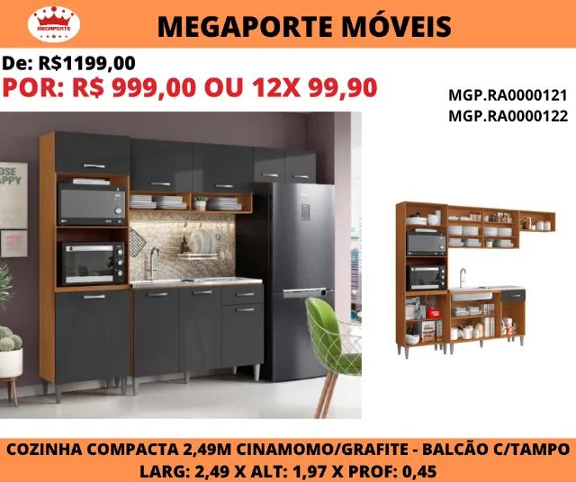 Cozinha Compacta 2,49 Atenas com Balcão C/Tampo