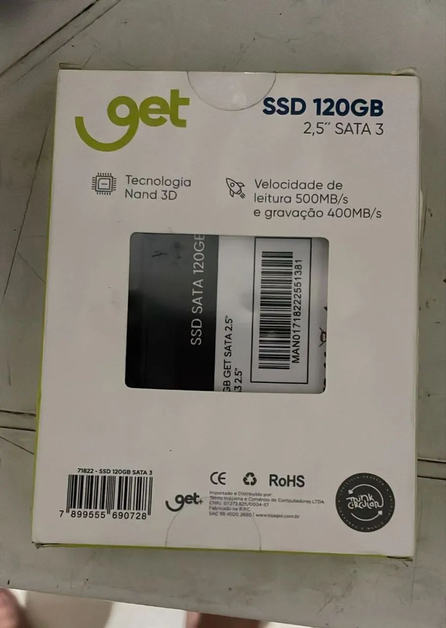 Ssd 120GB get 2,5 SATA3<br>Novo lacrado