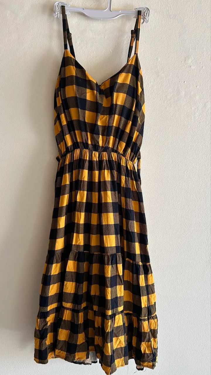 Vestido xadrez curto amarelo