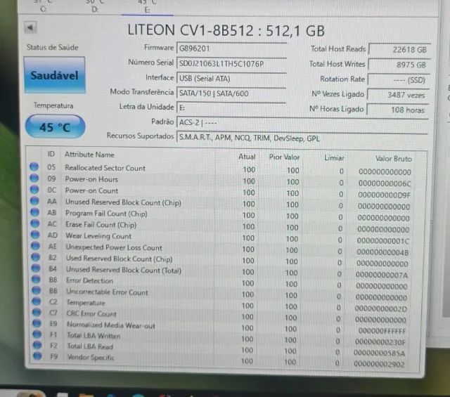Nvme MSata 512GB Liteon 100% Saudável - Foto 3