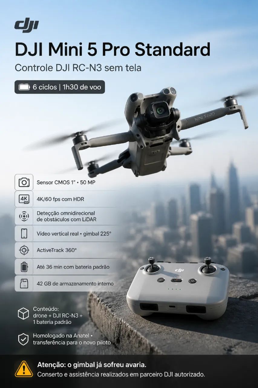DJI Mini 5 Pro (aceito trocas - veja o anúncio) - Foto 3