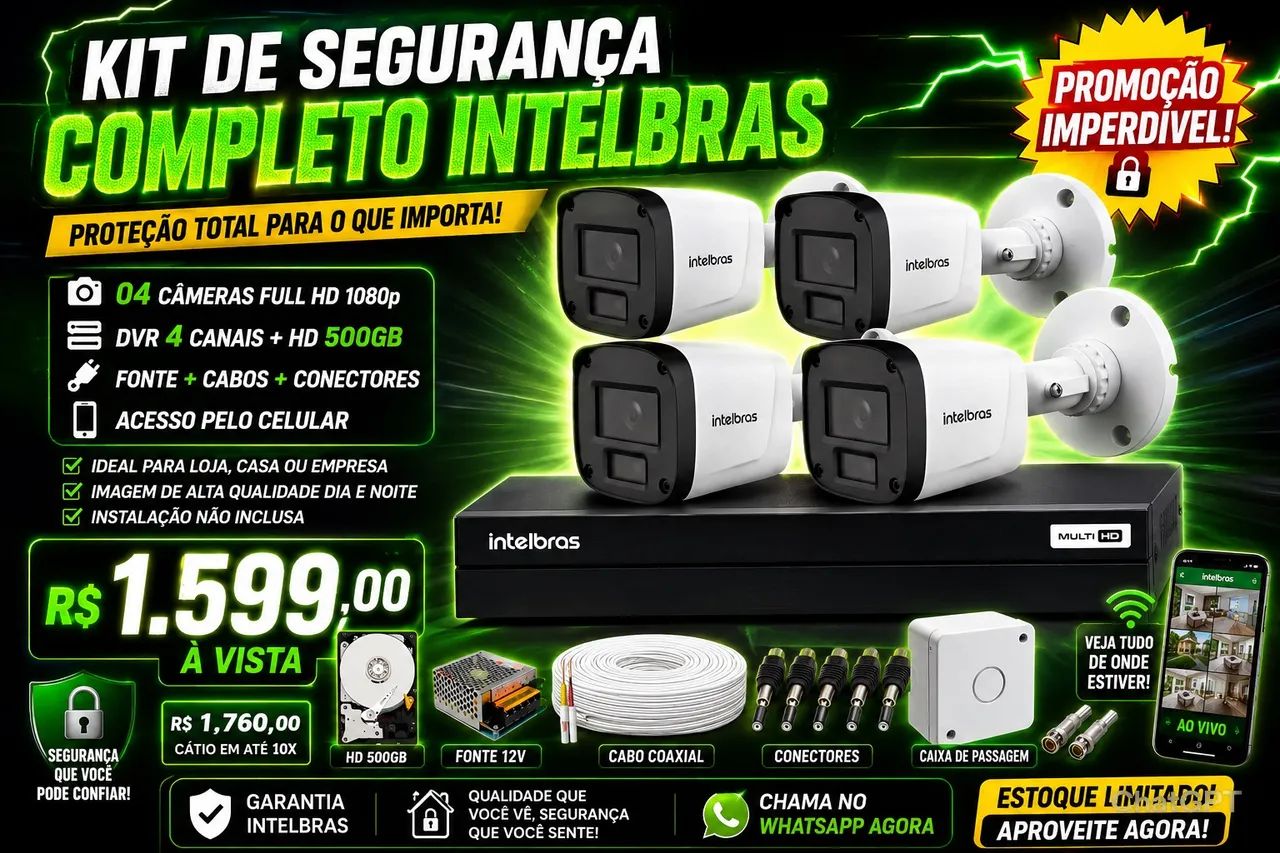 Kit 04 câmeras intelbras completo 