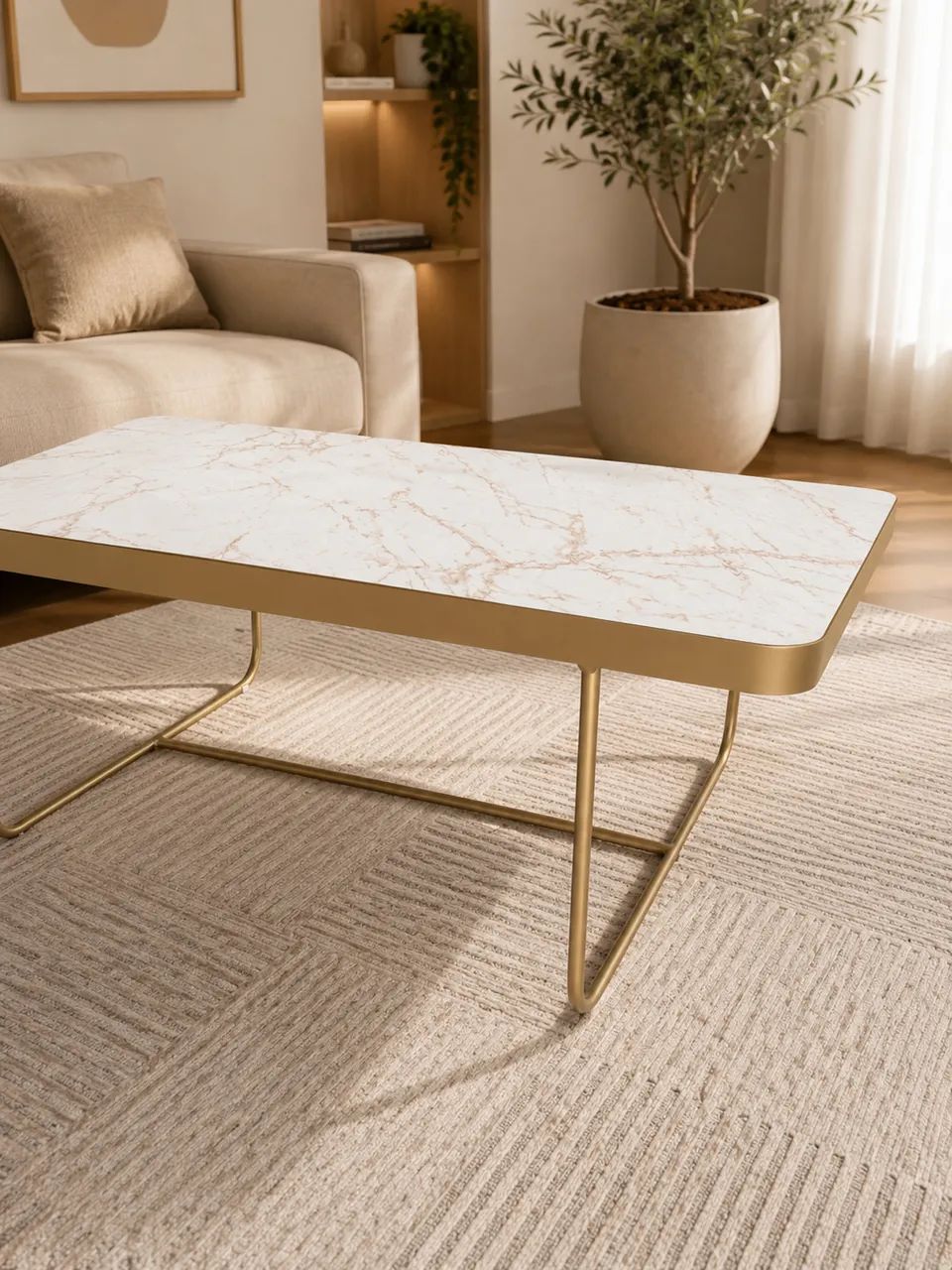 Mesa de centro moderna dourado com marmorizado  - Foto 2