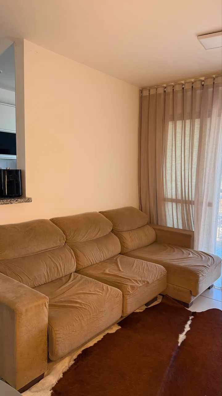 Sofá retrátil 3 lugares bege 