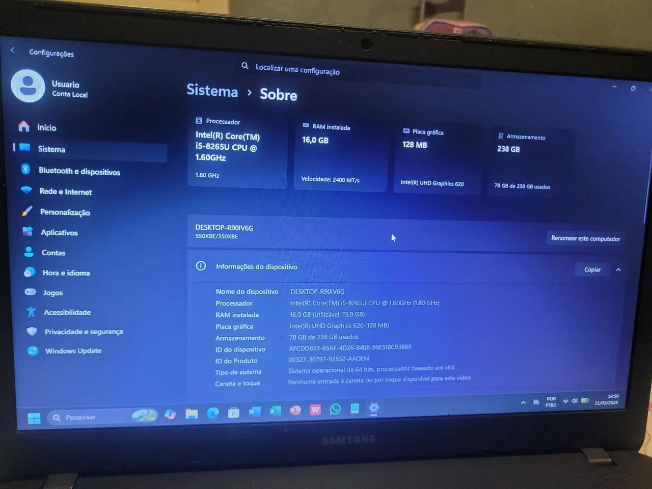 Notebook Samsung com Ssd queimado acompanha todos os itens citados..