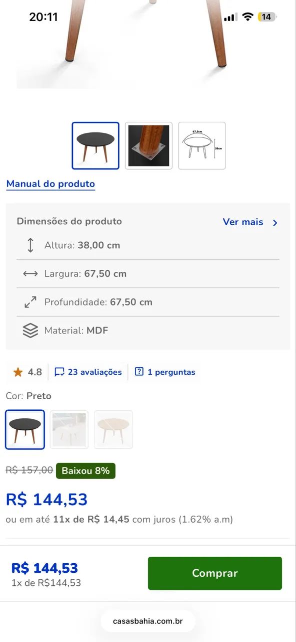 Mesa de centro preta com estrutura de madeira - Foto 3